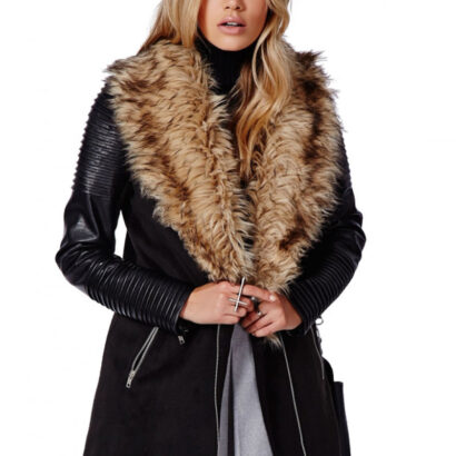 Women's Faux Leather Coat Lined with Vogue Faux Fur