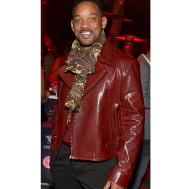 Biker Style Will Smith Red Leather Jacket
