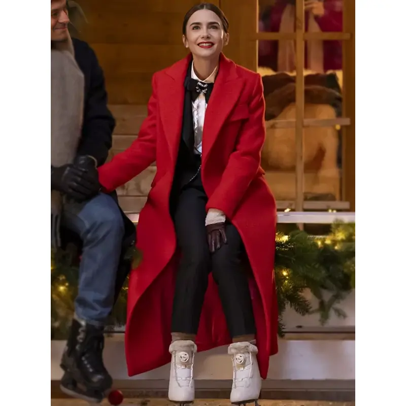 Emily in Paris S04 Lily Collins Red Wool Trench Coat
