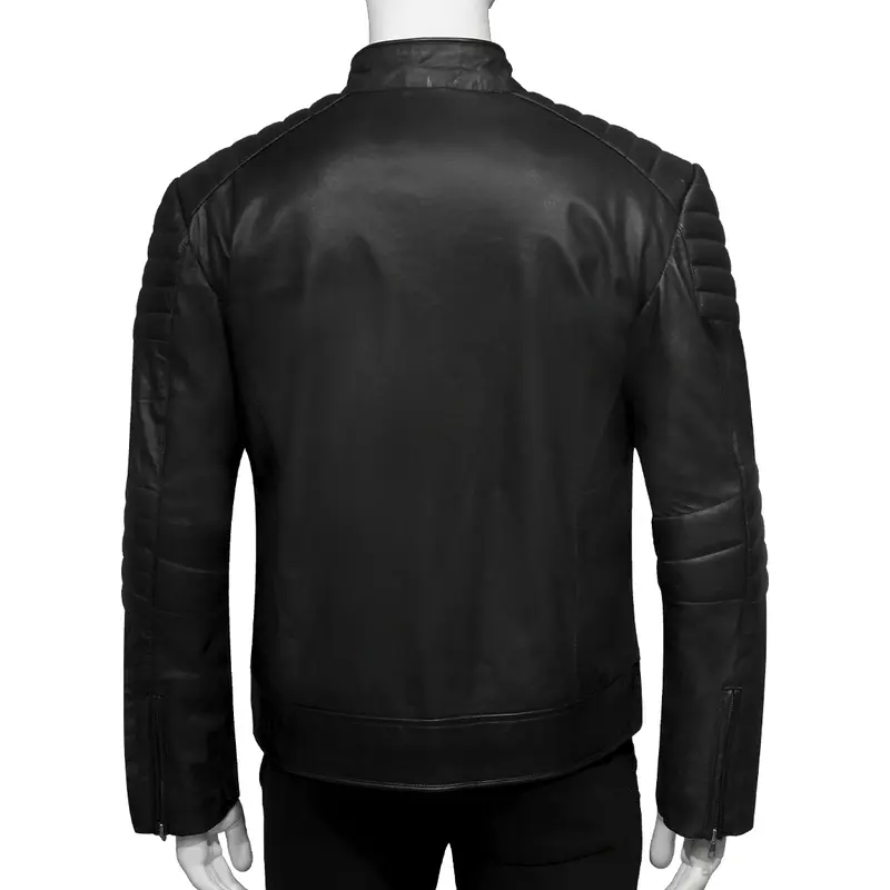 Mens Padded Shoulder Black Leather Jacket