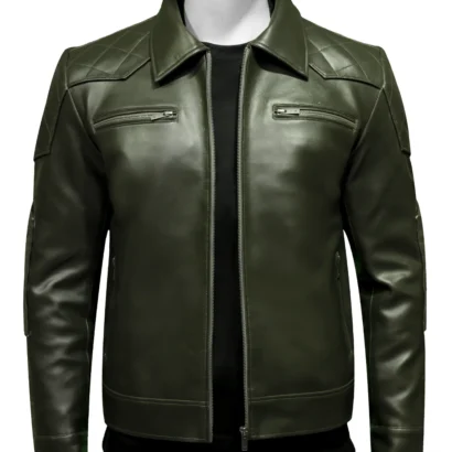 Mens-Green-Quilted-Shoulder-Leather-Jacket